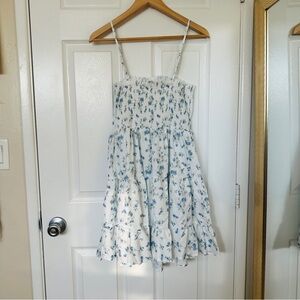 SHEIN White Dress with Blue Floral Pattern